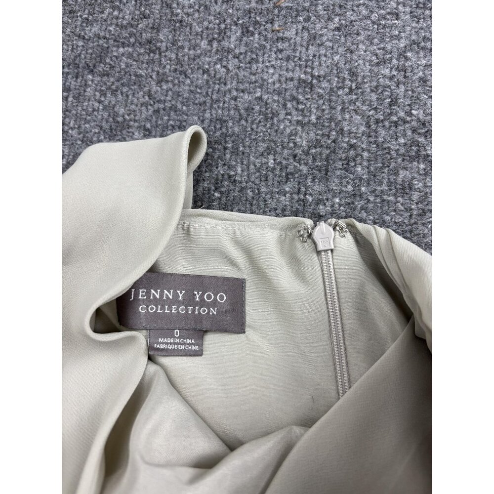 Jenny Yoo Dress Womens 0 Light Gray Chiffon One Shoulder Bow Maxi Gown Formal - Picture 6 of 8